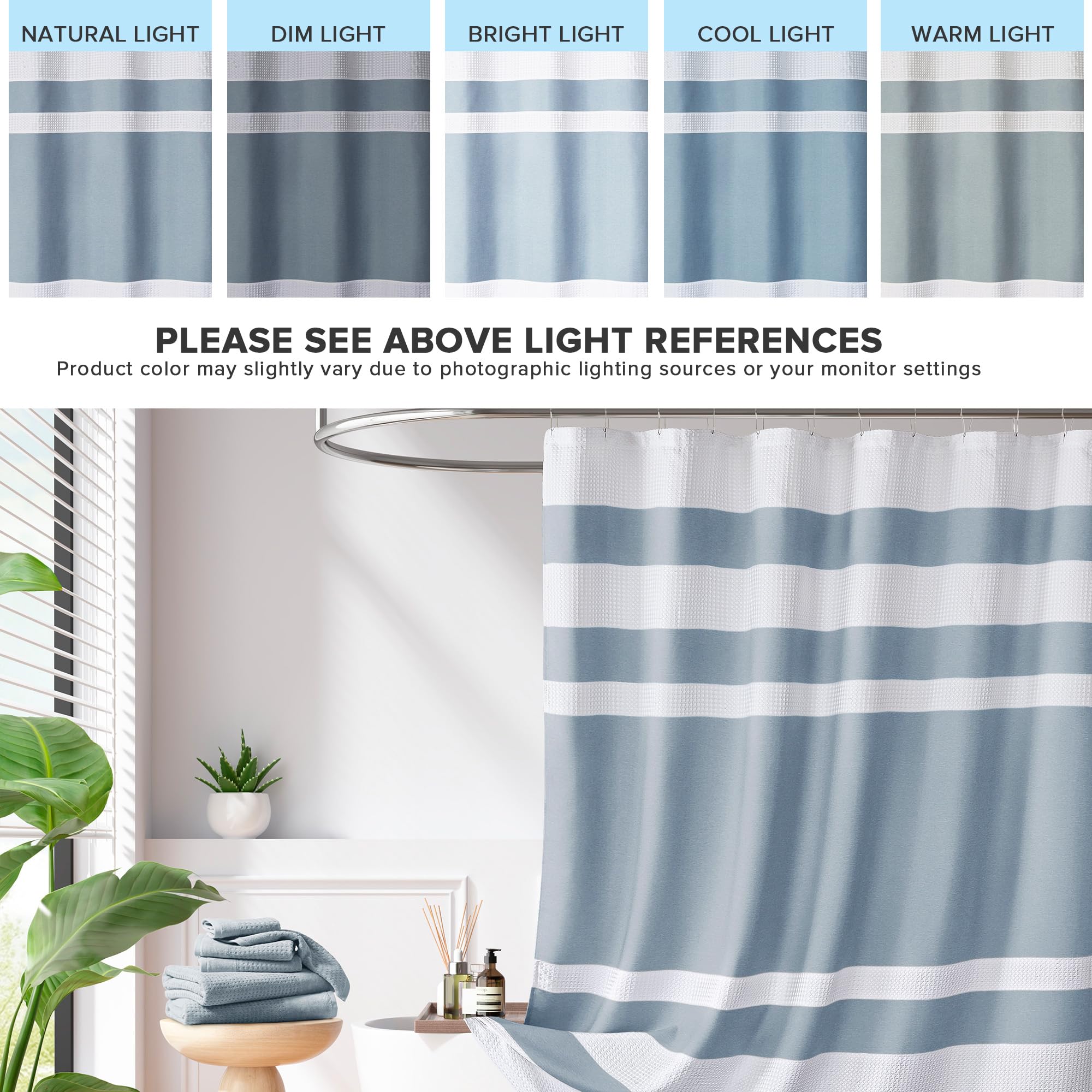 duffy.111　大きめシャワーカーテンとセミダブル3点セット2つ分 遮光カーテン135cm丈1枚（タイニーフラワー/ブルー）A1034